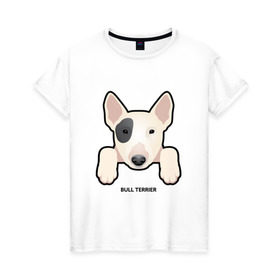 Женская футболка хлопок с принтом Бультерьерчик в Курске, 100% хлопок | прямой крой, круглый вырез горловины, длина до линии бедер, слегка спущенное плечо | домашние животные | пес | собака