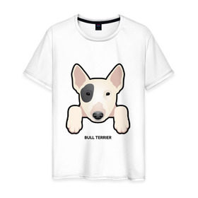Мужская футболка хлопок с принтом Бультерьерчик в Курске, 100% хлопок | прямой крой, круглый вырез горловины, длина до линии бедер, слегка спущенное плечо. | домашние животные | пес | собака