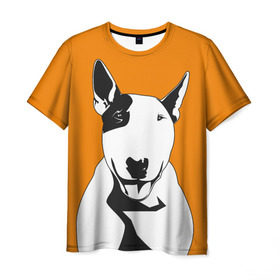 Мужская футболка 3D с принтом Солнечнй бультерьер в Курске, 100% полиэфир | прямой крой, круглый вырез горловины, длина до линии бедер | бультерьер | домашние животные | пес | песик | собака | собачка