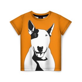 Детская футболка 3D с принтом Солнечнй бультерьер в Курске, 100% гипоаллергенный полиэфир | прямой крой, круглый вырез горловины, длина до линии бедер, чуть спущенное плечо, ткань немного тянется | бультерьер | домашние животные | пес | песик | собака | собачка