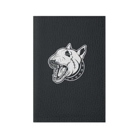 Обложка для паспорта матовая кожа с принтом Опасный бультерьер в Курске, натуральная матовая кожа | размер 19,3 х 13,7 см; прозрачные пластиковые крепления | домашние животные | пес | собака