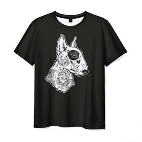Мужская футболка 3D с принтом Бультерьер_16 в Курске, 100% полиэфир | прямой крой, круглый вырез горловины, длина до линии бедер | Тематика изображения на принте: домашние животные | пес | собака
