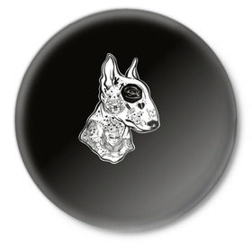 Значок с принтом Бультерьер_16 в Курске,  металл | круглая форма, металлическая застежка в виде булавки | домашние животные | пес | собака