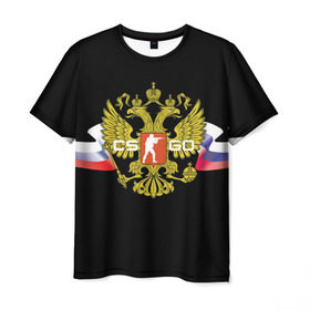 Мужская футболка 3D с принтом CS GO RUSSIAN TEAM в Курске, 100% полиэфир | прямой крой, круглый вырез горловины, длина до линии бедер | global offensive | герб | россия | флаг