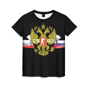 Женская футболка 3D с принтом CS GO RUSSIAN TEAM в Курске, 100% полиэфир ( синтетическое хлопкоподобное полотно) | прямой крой, круглый вырез горловины, длина до линии бедер | global offensive | герб | россия | флаг