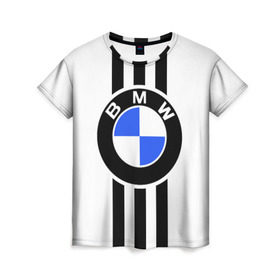 Женская футболка 3D с принтом BMW SPORTWEAR в Курске, 100% полиэфир ( синтетическое хлопкоподобное полотно) | прямой крой, круглый вырез горловины, длина до линии бедер | bmw | автомобильные | бмв | машины
