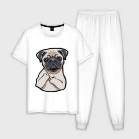 Мужская пижама хлопок с принтом Злой мопс в Курске, 100% хлопок | брюки и футболка прямого кроя, без карманов, на брюках мягкая резинка на поясе и по низу штанин
 | домашние животные | мопс | пес | песик | собака | собачка