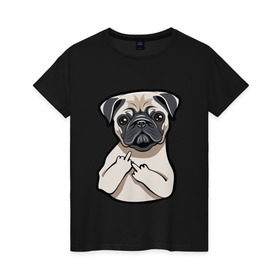Женская футболка хлопок с принтом Злой мопс в Курске, 100% хлопок | прямой крой, круглый вырез горловины, длина до линии бедер, слегка спущенное плечо | домашние животные | мопс | пес | песик | собака | собачка