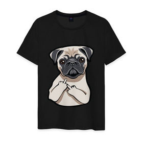 Мужская футболка хлопок с принтом Злой мопс в Курске, 100% хлопок | прямой крой, круглый вырез горловины, длина до линии бедер, слегка спущенное плечо. | домашние животные | мопс | пес | песик | собака | собачка