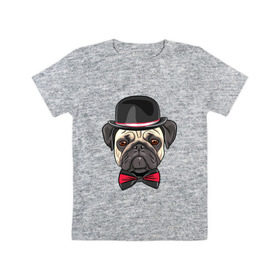 Детская футболка хлопок с принтом Мопсик в цилиндре в Курске, 100% хлопок | круглый вырез горловины, полуприлегающий силуэт, длина до линии бедер | домашние животные | мопс | пес | песик | собака | собачка