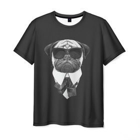 Мужская футболка 3D с принтом Мопс в черном в Курске, 100% полиэфир | прямой крой, круглый вырез горловины, длина до линии бедер | домашние животные | мопс | пес | песик | собака | собачка
