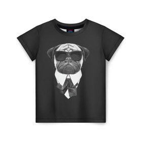 Детская футболка 3D с принтом Мопс в черном в Курске, 100% гипоаллергенный полиэфир | прямой крой, круглый вырез горловины, длина до линии бедер, чуть спущенное плечо, ткань немного тянется | домашние животные | мопс | пес | песик | собака | собачка