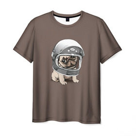 Мужская футболка 3D с принтом Мопсик в скафандре в Курске, 100% полиэфир | прямой крой, круглый вырез горловины, длина до линии бедер | домашние животные | мопс | пес | песик | собака | собачка