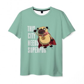 Мужская футболка 3D с принтом This is city needs SUPERPUB в Курске, 100% полиэфир | прямой крой, круглый вырез горловины, длина до линии бедер | домашние животные | мопс | пес | песик | собака | собачка
