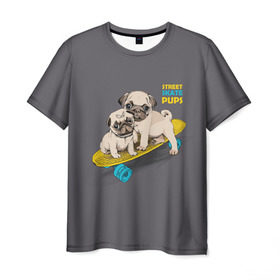 Мужская футболка 3D с принтом Street skate PUPS в Курске, 100% полиэфир | прямой крой, круглый вырез горловины, длина до линии бедер | домашние животные | мопс | пес | песик | собака | собачка