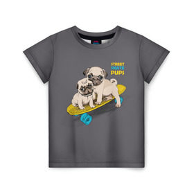 Детская футболка 3D с принтом Street skate PUPS в Курске, 100% гипоаллергенный полиэфир | прямой крой, круглый вырез горловины, длина до линии бедер, чуть спущенное плечо, ткань немного тянется | домашние животные | мопс | пес | песик | собака | собачка