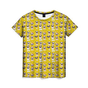 Женская футболка 3D с принтом Мопсики в Курске, 100% полиэфир ( синтетическое хлопкоподобное полотно) | прямой крой, круглый вырез горловины, длина до линии бедер | домашние животные | мопс | пес | собака