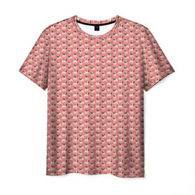 Мужская футболка 3D с принтом Мопсики на розовом в Курске, 100% полиэфир | прямой крой, круглый вырез горловины, длина до линии бедер | домашние животные | мопс | пес | песик | собака | собачка
