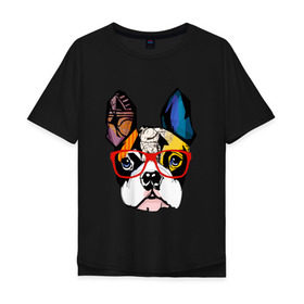 Мужская футболка хлопок Oversize с принтом Лоскутный мопс в Курске, 100% хлопок | свободный крой, круглый ворот, “спинка” длиннее передней части | Тематика изображения на принте: бульдог | домашние животные | пес | песик | собака | собачка | французский бульдог
