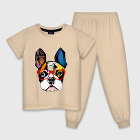 Детская пижама хлопок с принтом Лоскутный бульдог в Курске, 100% хлопок |  брюки и футболка прямого кроя, без карманов, на брюках мягкая резинка на поясе и по низу штанин
 | Тематика изображения на принте: бульдог | домашние животные | пес | песик | собака | собачка | французский бульдог