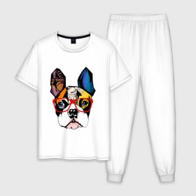 Мужская пижама хлопок с принтом Лоскутный бульдог в Курске, 100% хлопок | брюки и футболка прямого кроя, без карманов, на брюках мягкая резинка на поясе и по низу штанин
 | бульдог | домашние животные | пес | песик | собака | собачка | французский бульдог