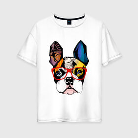 Женская футболка хлопок Oversize с принтом Лоскутный бульдог в Курске, 100% хлопок | свободный крой, круглый ворот, спущенный рукав, длина до линии бедер
 | бульдог | домашние животные | пес | песик | собака | собачка | французский бульдог