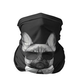 Бандана-труба 3D с принтом Бульдог в черном в Курске, 100% полиэстер, ткань с особыми свойствами — Activecool | плотность 150‒180 г/м2; хорошо тянется, но сохраняет форму | Тематика изображения на принте: бульдог | домашние животные | пес | песик | собака | собачка | французский бульдог