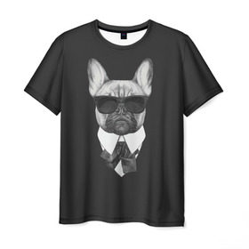 Мужская футболка 3D с принтом Бульдог в черном в Курске, 100% полиэфир | прямой крой, круглый вырез горловины, длина до линии бедер | бульдог | домашние животные | пес | песик | собака | собачка | французский бульдог