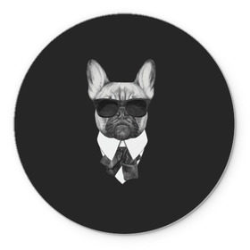 Коврик для мышки круглый с принтом Бульдог в черном в Курске, резина и полиэстер | круглая форма, изображение наносится на всю лицевую часть | бульдог | домашние животные | пес | песик | собака | собачка | французский бульдог