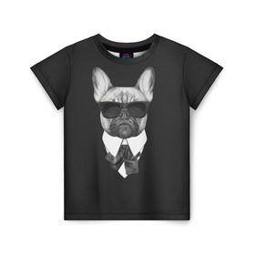 Детская футболка 3D с принтом Бульдог в черном в Курске, 100% гипоаллергенный полиэфир | прямой крой, круглый вырез горловины, длина до линии бедер, чуть спущенное плечо, ткань немного тянется | бульдог | домашние животные | пес | песик | собака | собачка | французский бульдог