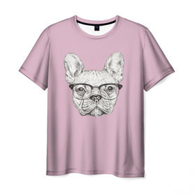 Мужская футболка 3D с принтом Бульдог в очках в Курске, 100% полиэфир | прямой крой, круглый вырез горловины, длина до линии бедер | бульдог | домашние животные | пес | песик | собака | собачка | французский бульдог