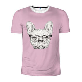 Мужская футболка 3D спортивная с принтом Бульдог в очках в Курске, 100% полиэстер с улучшенными характеристиками | приталенный силуэт, круглая горловина, широкие плечи, сужается к линии бедра | бульдог | домашние животные | пес | песик | собака | собачка | французский бульдог