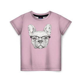 Детская футболка 3D с принтом Бульдог в очках в Курске, 100% гипоаллергенный полиэфир | прямой крой, круглый вырез горловины, длина до линии бедер, чуть спущенное плечо, ткань немного тянется | бульдог | домашние животные | пес | песик | собака | собачка | французский бульдог