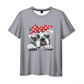 Мужская футболка 3D с принтом Бульдог в очках_2 в Курске, 100% полиэфир | прямой крой, круглый вырез горловины, длина до линии бедер | бульдог | домашние животные | пес | песик | собака | собачка | французский бульдог