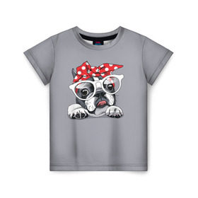 Детская футболка 3D с принтом Бульдог в очках_2 в Курске, 100% гипоаллергенный полиэфир | прямой крой, круглый вырез горловины, длина до линии бедер, чуть спущенное плечо, ткань немного тянется | бульдог | домашние животные | пес | песик | собака | собачка | французский бульдог