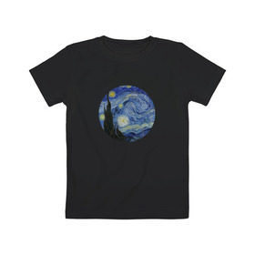 Детская футболка хлопок с принтом Звёздная ночь в Курске, 100% хлопок | круглый вырез горловины, полуприлегающий силуэт, длина до линии бедер | Тематика изображения на принте: винсент ван гог | живопись | искусство | картина
