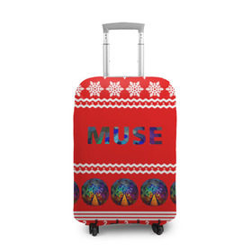 Чехол для чемодана 3D с принтом Праздничный Muse в Курске, 86% полиэфир, 14% спандекс | двустороннее нанесение принта, прорези для ручек и колес | muse | альтернативный | группа | доминик ховард | знак | красный | крис уолстенхолм | мо | моус | моусе | муза | музе | мусе | мэттью беллами | надпись | новогодний | новый год | праздник | прогрессивный