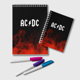 Блокнот с принтом AC DC в Курске, 100% бумага | 48 листов, плотность листов — 60 г/м2, плотность картонной обложки — 250 г/м2. Листы скреплены удобной пружинной спиралью. Цвет линий — светло-серый
 | Тематика изображения на принте: ac dc | logo | metal | music | rock | лого | логотип | метал | музыка | рок