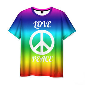 Мужская футболка 3D с принтом Love and Peace в Курске, 100% полиэфир | прямой крой, круглый вырез горловины, длина до линии бедер | любовь и мир | мир | хиппи
