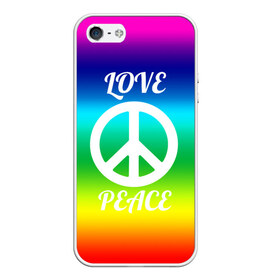 Чехол для iPhone 5/5S матовый с принтом Love and Peace в Курске, Силикон | Область печати: задняя сторона чехла, без боковых панелей | любовь и мир | мир | хиппи