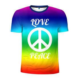 Мужская футболка 3D спортивная с принтом Love and Peace в Курске, 100% полиэстер с улучшенными характеристиками | приталенный силуэт, круглая горловина, широкие плечи, сужается к линии бедра | любовь и мир | мир | хиппи