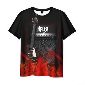 Мужская футболка 3D с принтом Ария в Курске, 100% полиэфир | прямой крой, круглый вырез горловины, длина до линии бедер | logo | metal | music | rock | ария | лого | логотип | метал | музыка | рок