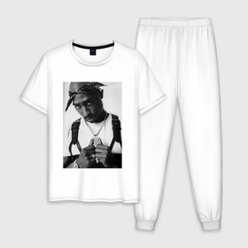 Мужская пижама хлопок с принтом 2pac в Курске, 100% хлопок | брюки и футболка прямого кроя, без карманов, на брюках мягкая резинка на поясе и по низу штанин
 | 2pac | hip hop тупак | rap