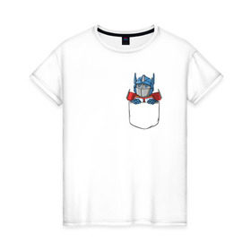 Женская футболка хлопок с принтом Pocket Prime в Курске, 100% хлопок | прямой крой, круглый вырез горловины, длина до линии бедер, слегка спущенное плечо | transformers | трансформеры