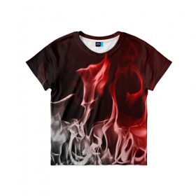 Детская футболка 3D с принтом Огонь и дым в Курске, 100% гипоаллергенный полиэфир | прямой крой, круглый вырез горловины, длина до линии бедер, чуть спущенное плечо, ткань немного тянется | fire | flame | in fire | smoke | в огне | дым | огненный | огонь | текстуры