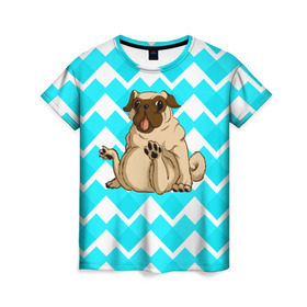 Женская футболка 3D с принтом Забавный мопс в Курске, 100% полиэфир ( синтетическое хлопкоподобное полотно) | прямой крой, круглый вырез горловины, длина до линии бедер | animal | dog | pet | pug | puppy | арт | бульдог | животные | милые | мопс | пес | собаки | текстура