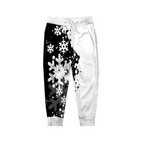 Детские брюки 3D с принтом Снежные узоры в Курске, 100% полиэстер | манжеты по низу, эластичный пояс регулируется шнурком, по бокам два кармана без застежек, внутренняя часть кармана из мелкой сетки | black | christmas | new year | pattern | white | абстракция | зима | новый год | рождество | снег | снежинки | узор | черно белые