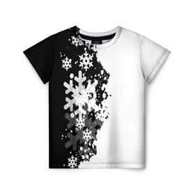 Детская футболка 3D с принтом Снежные узоры в Курске, 100% гипоаллергенный полиэфир | прямой крой, круглый вырез горловины, длина до линии бедер, чуть спущенное плечо, ткань немного тянется | black | christmas | new year | pattern | white | абстракция | зима | новый год | рождество | снег | снежинки | узор | черно белые