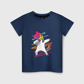 Детская футболка хлопок с принтом Единорог радуга в Курске, 100% хлопок | круглый вырез горловины, полуприлегающий силуэт, длина до линии бедер | Тематика изображения на принте: единорог | лошадки | пони | радуга