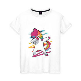 Женская футболка хлопок с принтом Единорог радуга в Курске, 100% хлопок | прямой крой, круглый вырез горловины, длина до линии бедер, слегка спущенное плечо | единорог | лошадки | пони | радуга
